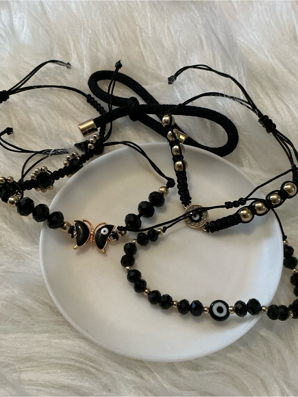Five black evil eye protection super cute bead/string bracelets